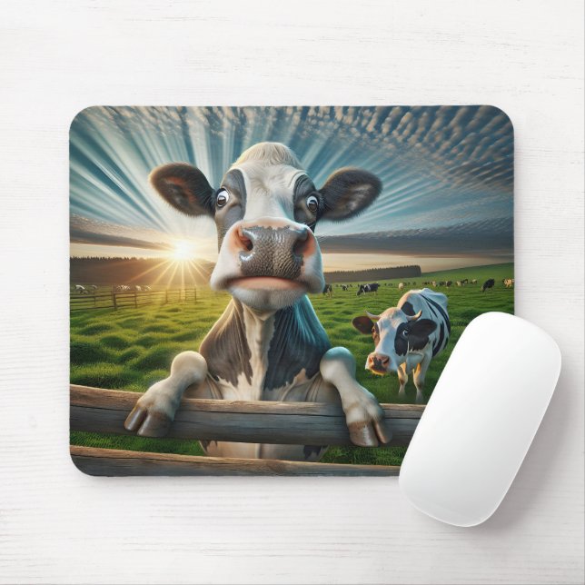 Fun Cow On A Farm Fence Mouse Pad (With Mouse)