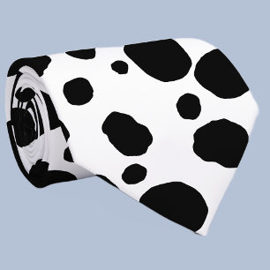 Fun Cow Print Western Spots Pattern Black White Neck Tie