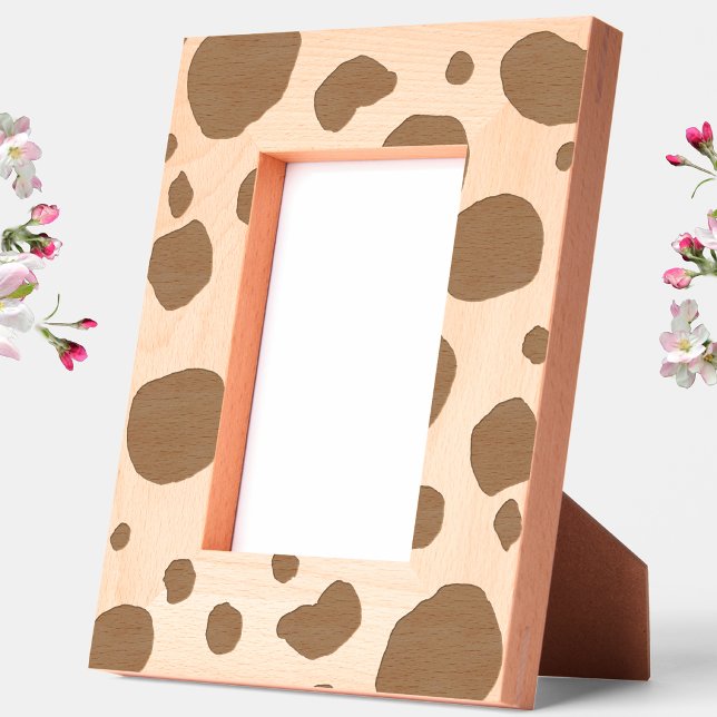 Fun Cow Print Western Spots Pattern Engraved Frames (Fun modern cow print abstract etched wooden photo frame)
