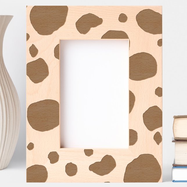 Fun Cow Print Western Spots Pattern Engraved Frames (Fun modern cow print abstract etched wooden photo frame)