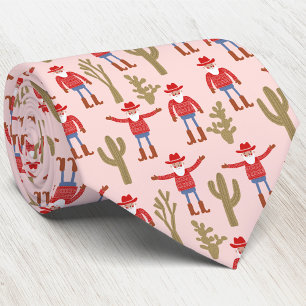 Fun Cowboy Santa Claus Western Christmas Pink Neck Tie
