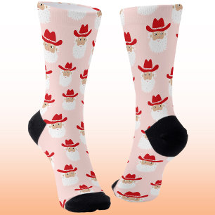 Fun Cowboy Santa Claus Western Christmas Pink Socks