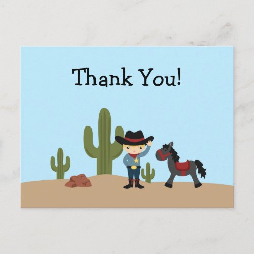 Fun cowboy western boy thank you postcard