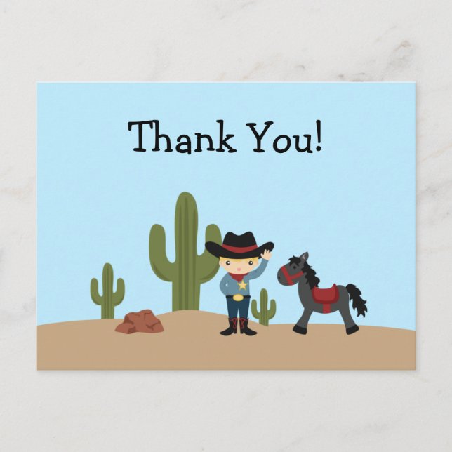 Fun cowboy western boy thank you postcard (Front)