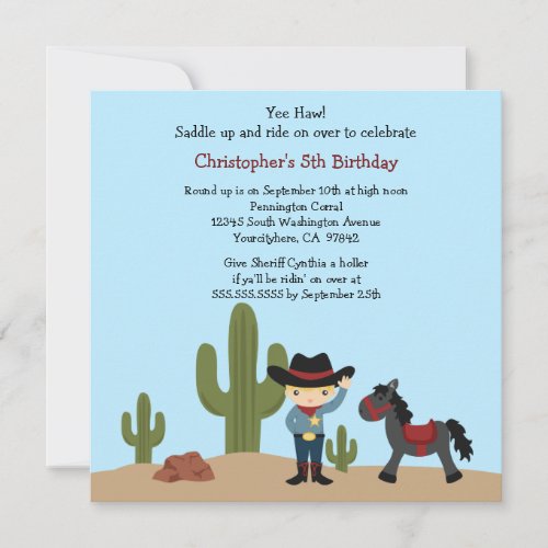 Fun cowboy western boys birthday party invitation