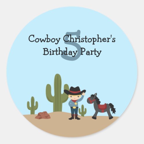 Fun cowboy western boys birthday party stickers