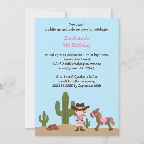 Fun cowgirl western girl birthday party invitation
