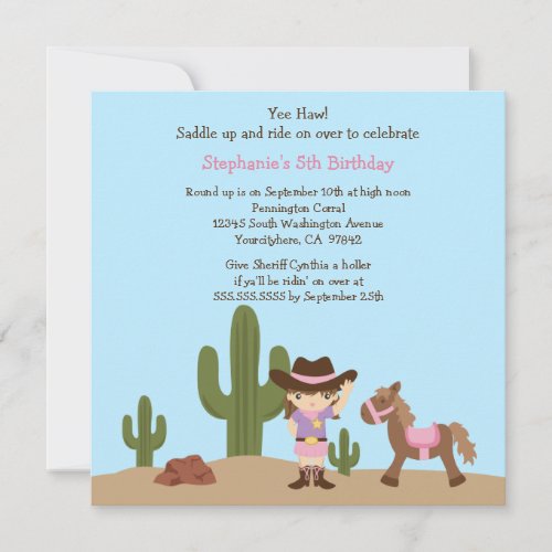 Fun cowgirl western girl birthday party invitation