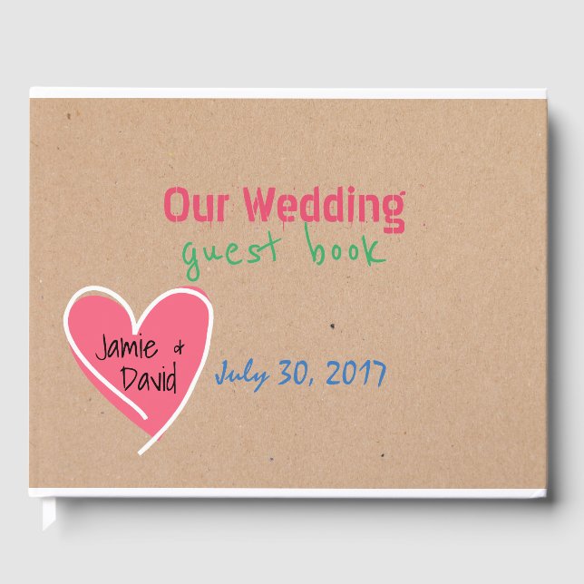 Fun Craft Paper Look Wedding Guest Book (Front)