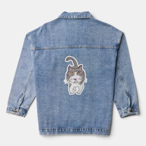 Fun Cranky Cat Friend Doodle Art Fun Denim Jacket