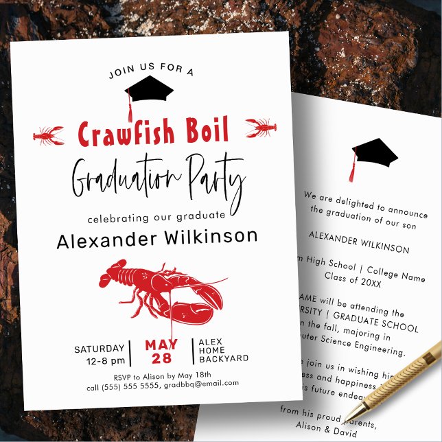 Fun Crawfish Boil BBQ Graduation Party Invitation (Creator Uploaded)