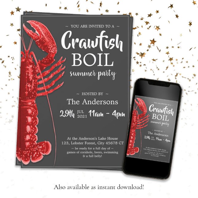 Fun Crawfish Boil Summer Party Dark Gray  Invitation (Fun Crawfish Boil Summer Party Dark Gray Invitation. Also available as instant download.)