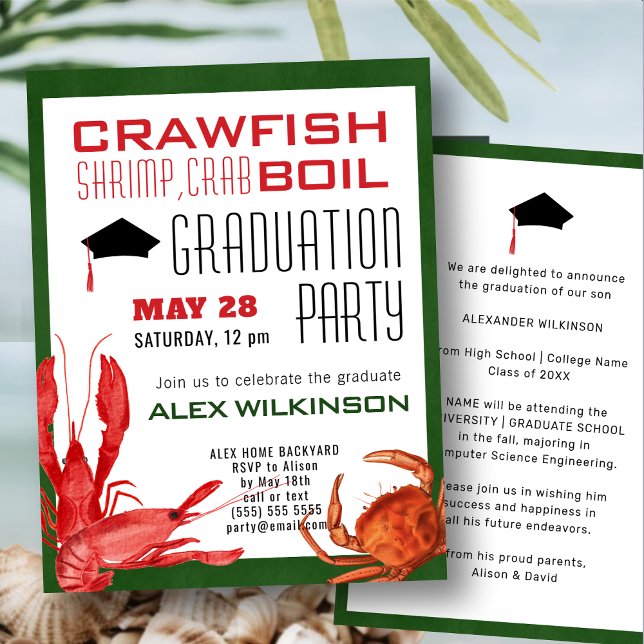 Fun Crawfish Seafood Boil BBQ Graduation Party Invitation (Creator Uploaded)