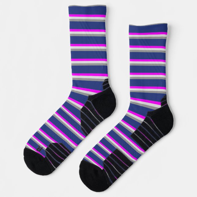 Fun Crazy Navy Blue Gray Pink Socks (Left)
