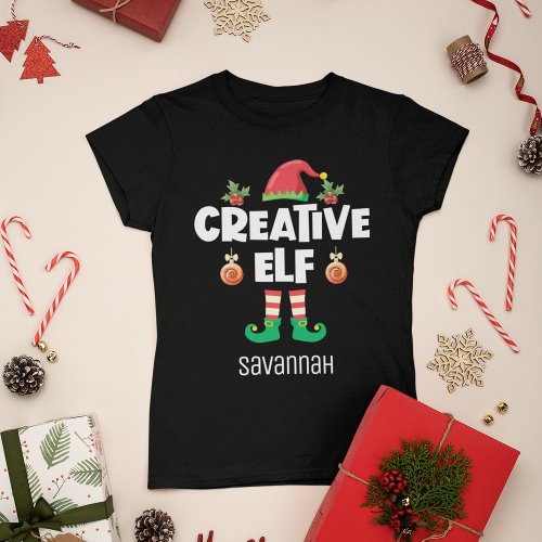 Fun Creative elf with name Christmas family T_Shirt