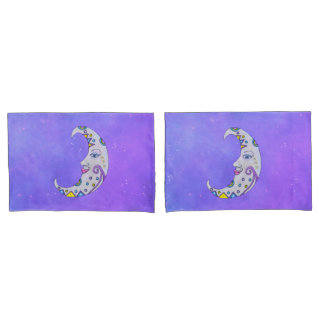 Fun Crescent Moon With Face Festive Markings Sky Pillow Case