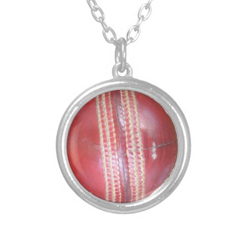Fun Cricket Ball Design Silver Plated Necklace