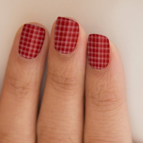 Fun Crosshatch Pattern Red and White Minx Nail Art