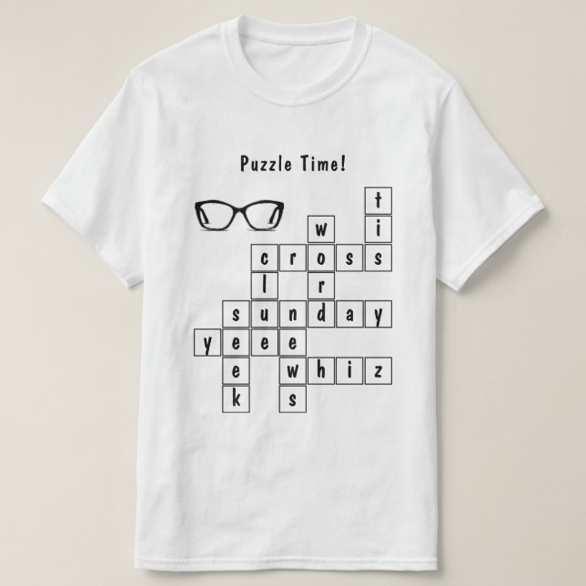Fun Crossword Puzzle Black and White  T-Shirt (Design Front)