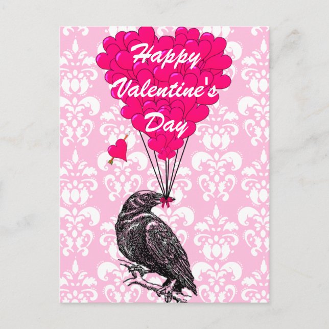 Fun crow love heart Valentines Holiday Postcard (Front)