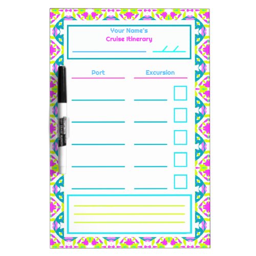 Fun Cruise Itinerary Port Excursion List Magnetic Dry Erase Board