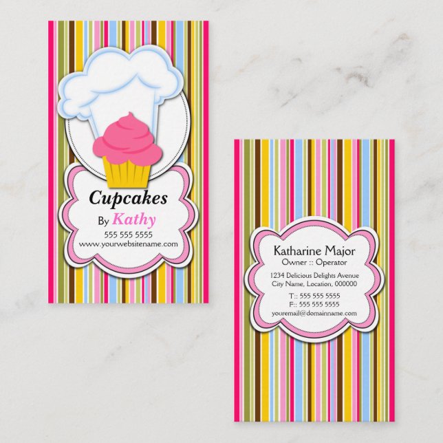 Fun Cupcake & Baker's Hat Business Cards (Front/Back)