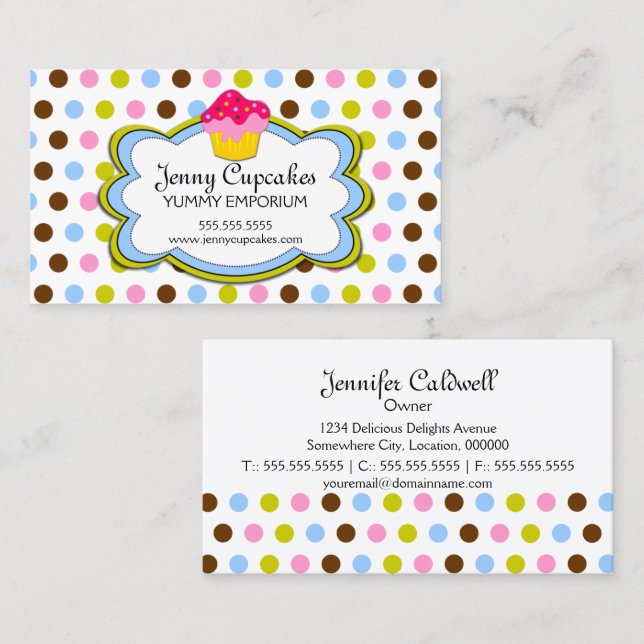 Fun Cupcake Bakery Business Card (Front/Back)