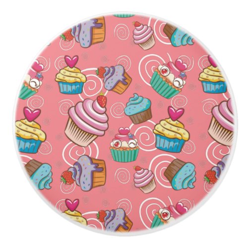 Fun Cupcake Design Ceramic Knob