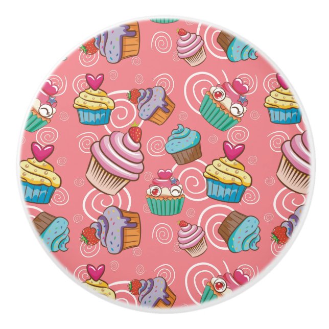 Fun Cupcake Design Ceramic Knob (Front)