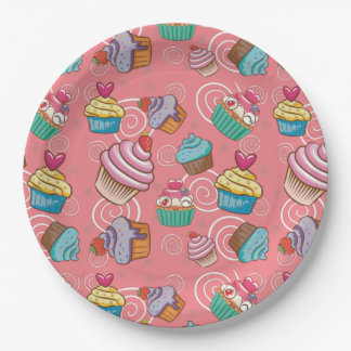 Fun Cupcake Design Round Paper Plate 