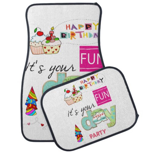 FUN Cupcake Happy Birthday  Floor Car Mats