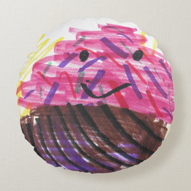 Fun Cupcake & Rainbow  Round Pillow (Front)