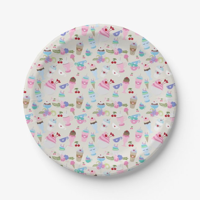 Fun Cupcake Sweets Birthday Party Pattern Paper Plates (Front)
