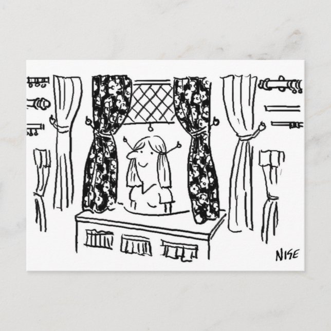 Fun Curtains & Fabrics Haberdashery Cartoon Postcard (Front)