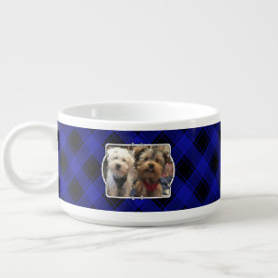 Fun Custom 2 Photo Frame Pets Blue & Black Plaid Bowl
