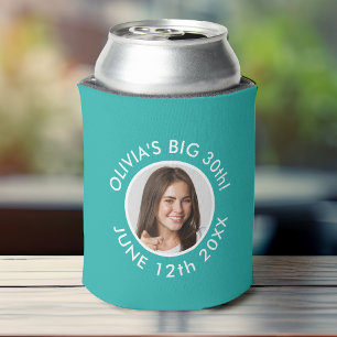 Fun Custom 30th Portrait 2 Photo Birthday Party Can Cooler