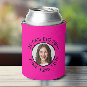 Fun Custom 30th Portrait 2 Photo Birthday Party Can Cooler