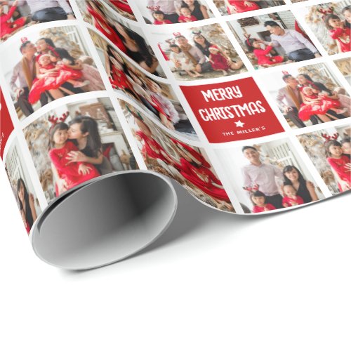 Fun Custom 8 x Photo Grid Merry Christmas Wrapping Paper