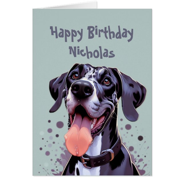 Fun Custom Birthday Great Dane Dog Zoomies Cards (Front)