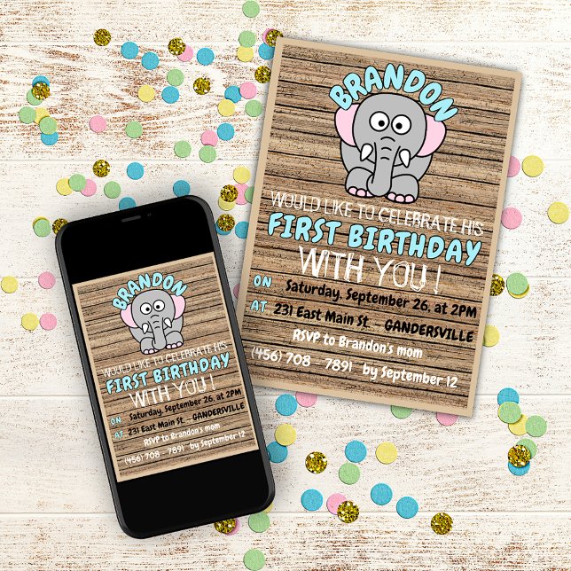 Fun Custom Boy's First Birthday Celebration Party Invitation (Creator Uploaded)
