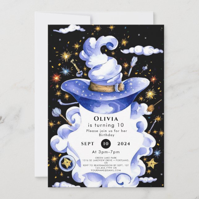 Fun Custom Broom Wizard Birthday Invitation (Front)