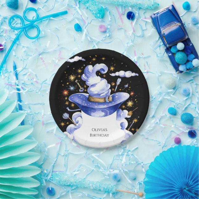 Fun Custom Broom Wizard Birthday Paper Plates (Party)