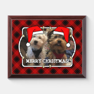 Fun Custom Christmas Red & Black Plaid Photo Frame Award Plaque