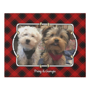 Fun Custom Christmas Red & Black Plaid Photo Frame Faux Canvas Print