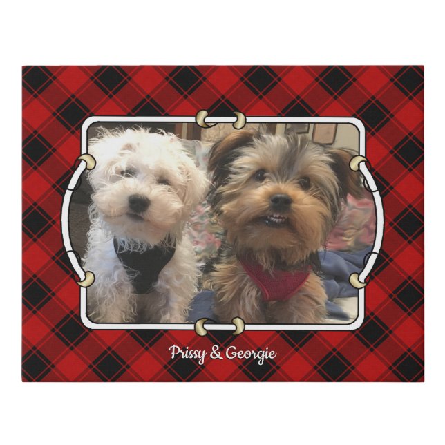 Fun Custom Christmas Red & Black Plaid Photo Frame Faux Canvas Print (Front)