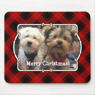 Fun Custom Christmas Red & Black Plaid Photo Frame Mouse Pad