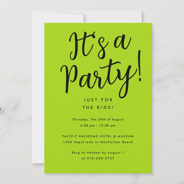 Fun Custom Colors Kid's Party Invitation (Front)