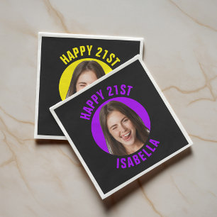 Fun Custom Cute Face Photo Happy 21st Birthday Napkins