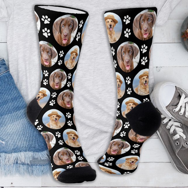 Fun Custom Dog 2 Pet Photo Cute Paw Prints Socks (Creator Uploaded)