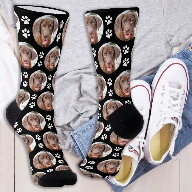 Fun Custom Dog Pet Photo Cute Paw Prints Socks (Creator Uploaded)